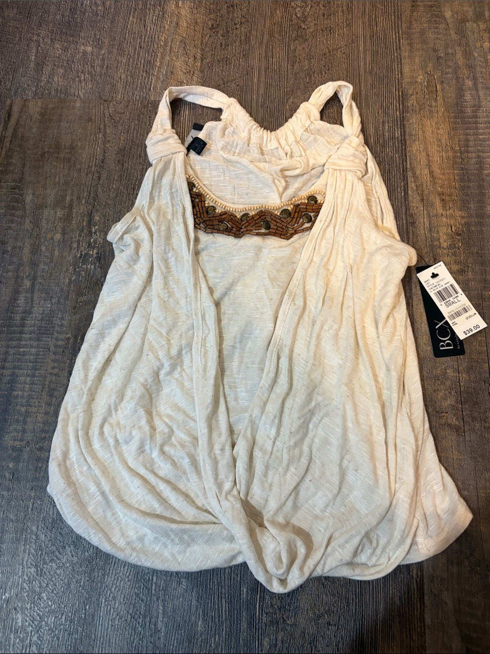 BCX Beaded Draped tank top